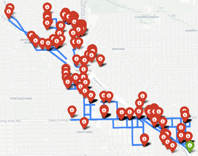 Example pothole filling route